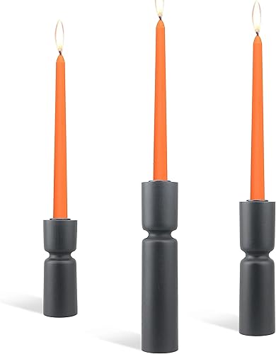 Miniatura 6 de MILIVIXAY Juego de 3 portavelas decorativo de madera, soporte para velas cónico, portavelas de madera de haya natural, mesa auxiliar, centros de