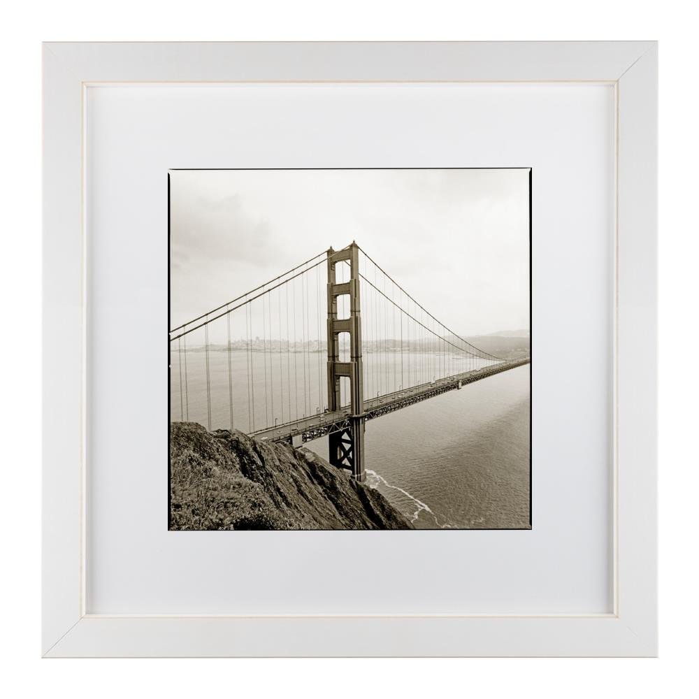 (SIMILAR ITEM) Gold Ornate Frameen Gate Bridge by Preston, White Matte, Distressed White Frame 16x16-Inch