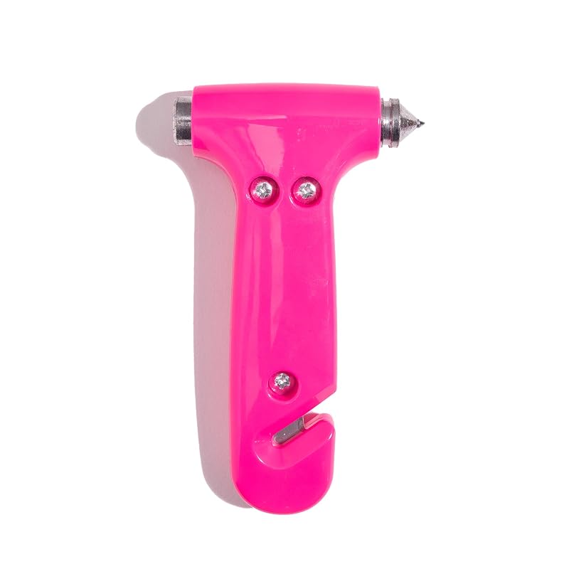 Martelo de emergência automotivo super-cute pepper spray com quebra-vidro, cortador de cinto e suporte para para-sol, rosa, 1 unidade