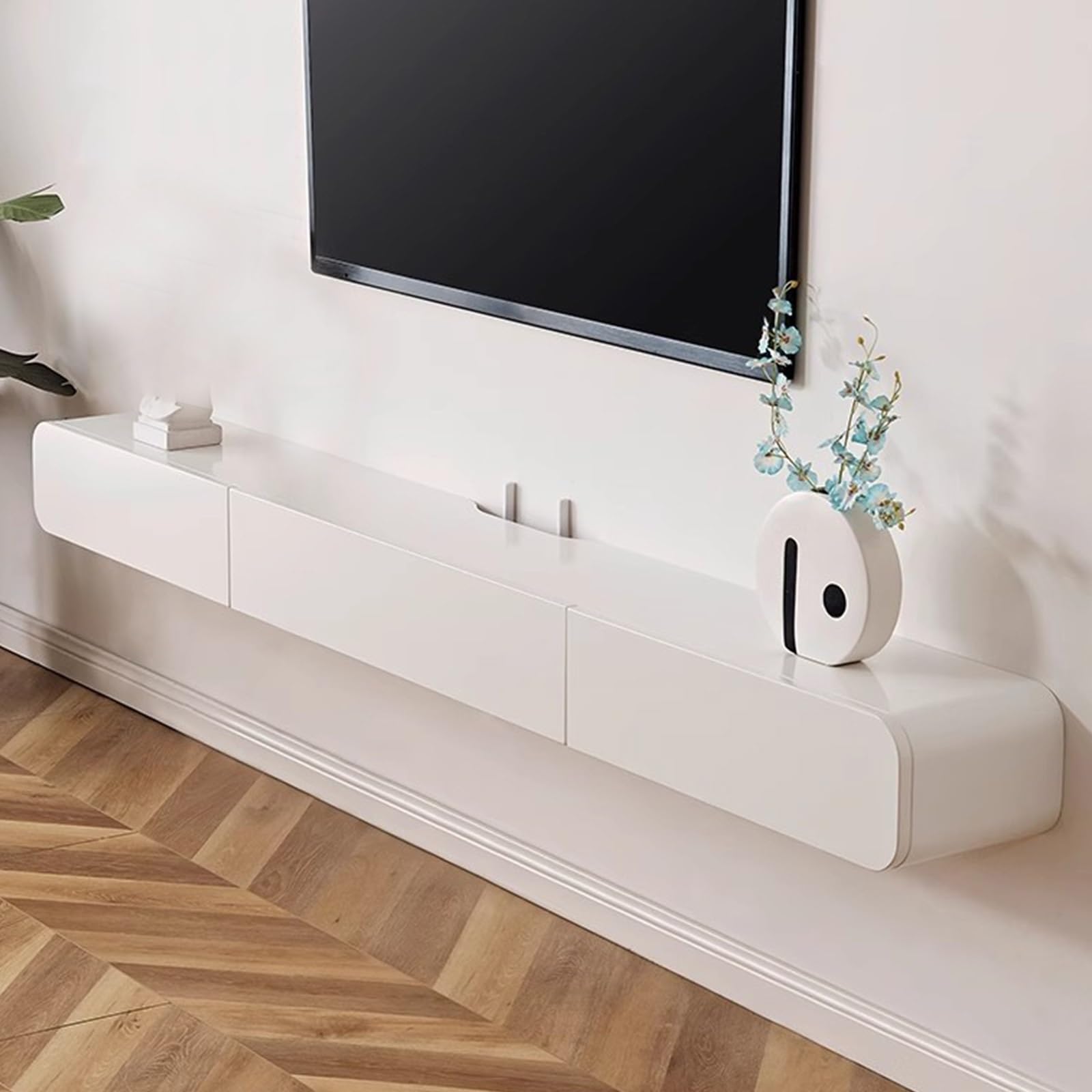 Nowoczesny montowany na ścianie pływający telewizor 63 gumowa konsola drewniana stylowa czarno-biała podstawka pod telewizor do salonu oszczędzająca miejsce design współczesna szafka multimedialna