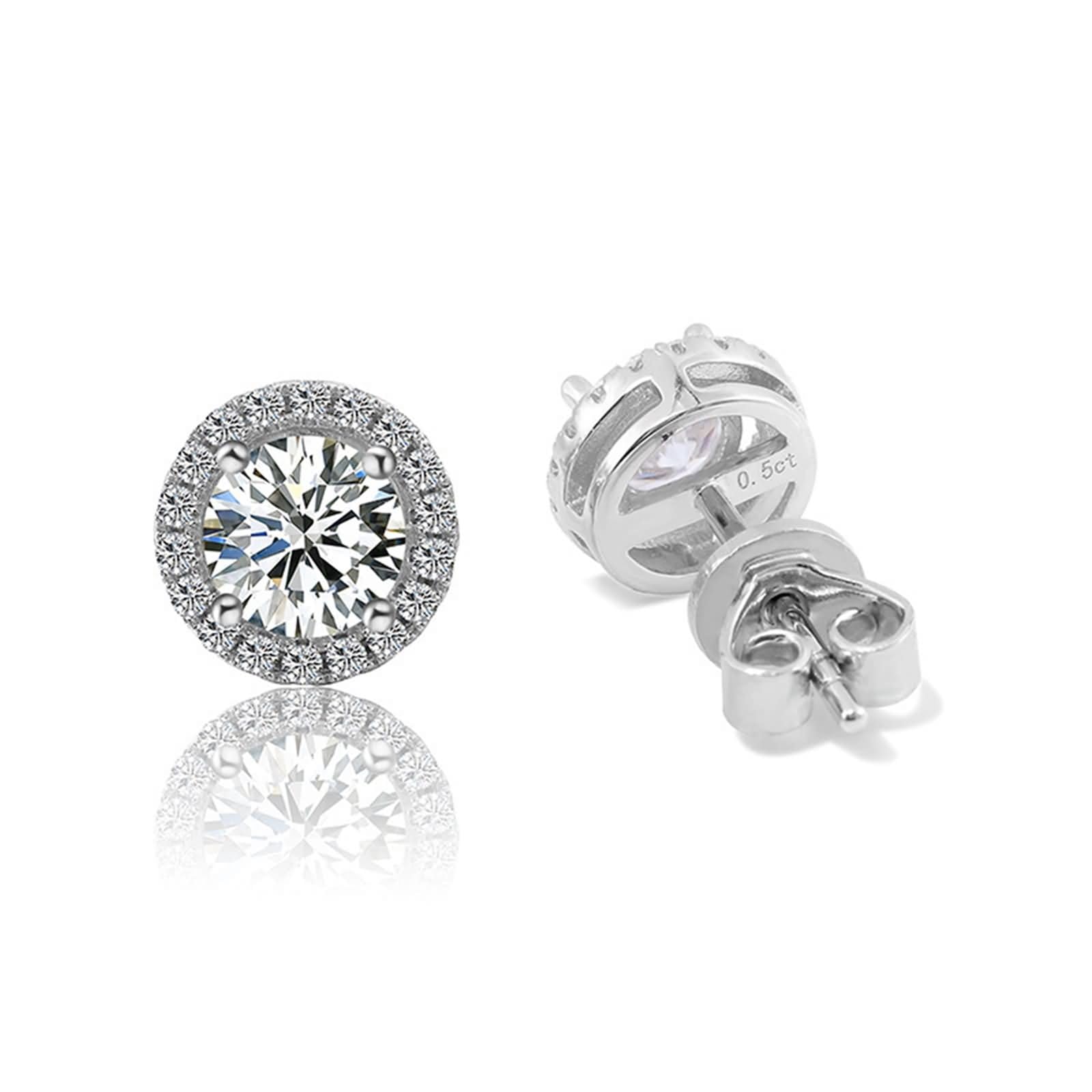 Damen 375/585 / 750 Weißgold Ohrringe, Rund mit Moissanit 0,5 Karat, Frauen Ohrschmuck Silber