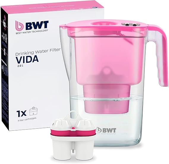 BWT Wasserfilter Kanne Vida Pink 26 Liter – mitgelieferte Kartusche filtert nicht nur Kalk Chlor Blei und Kupfer sondern reichert Ihr Leitungswasser zusätzlich mit Magnesium an