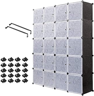 MondeerPlastic Wardrobe Interlocking Storage Cubes for clothes, Translucent Decorative Patterns, Elegant Black & White, 20 Cubes