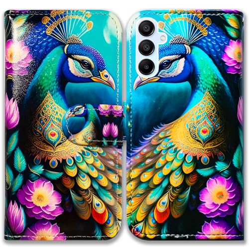 Bcov Case for Galaxy A35 5G,Colorful Peacock Mandala Flowers Leather Flip Phone Case Wallet Cover with Card Slot Holder Kickstand for Samsung Galaxy A35 5G