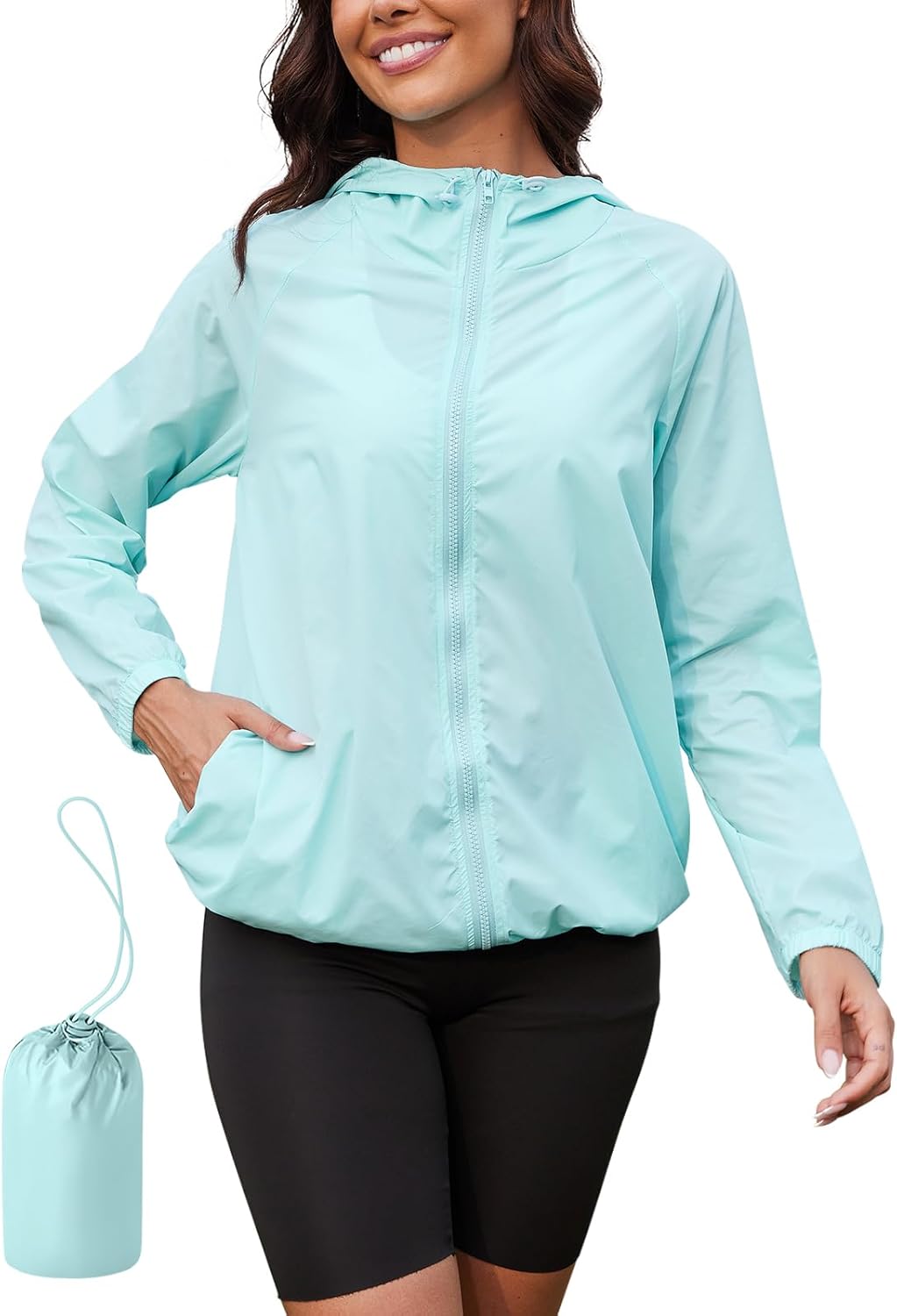 PITINAN Women's Rain Jacket Waterproof Lightweight Packable Raincoat with Hood for Running Windbreaker Jacket S-XXL