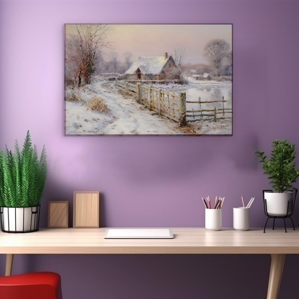 Canvas for Living Room. Dawn's Gentle Embrace: A Serene Winter Haven by The Riverside, 27 x 18 inch Canvas Wall Art - Contemporary Masterpieces - Modern Home Decor