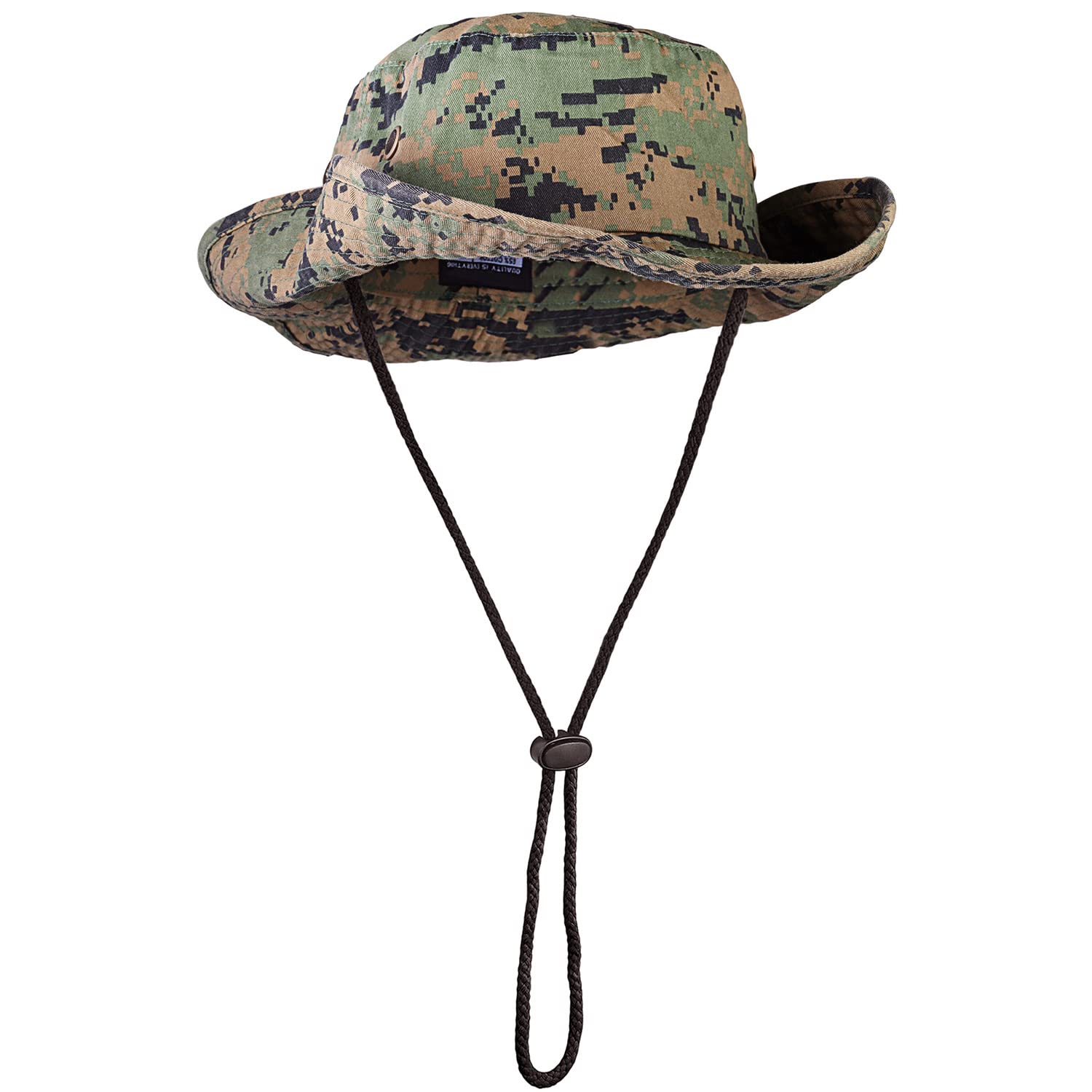 Sombrero de ala ancha para senderismo, pesca, safari, boonie, 100% algodón, protección solar UV para hombres y mujeres, actividades al aire libre, Verde Camo (Green Digital Camo), S/M
