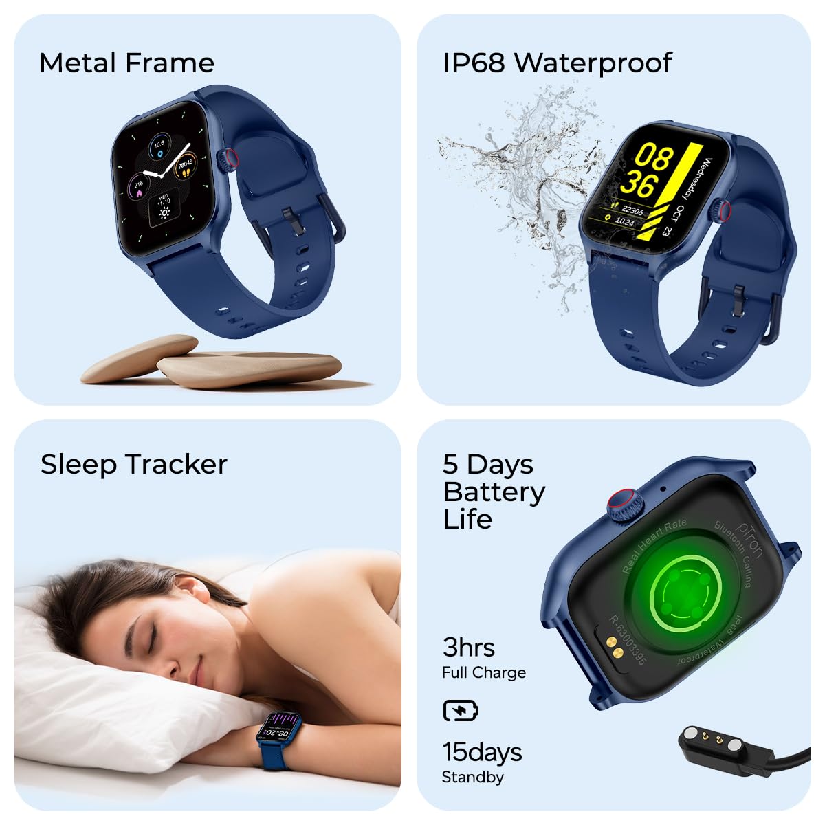 pTron Newly Launched Reflect MaxPro inch Square Dial Smartwatch, Full  Touch Display, Bluetooth Calling, Functional Crown, 600 NITS, 100+ Watch