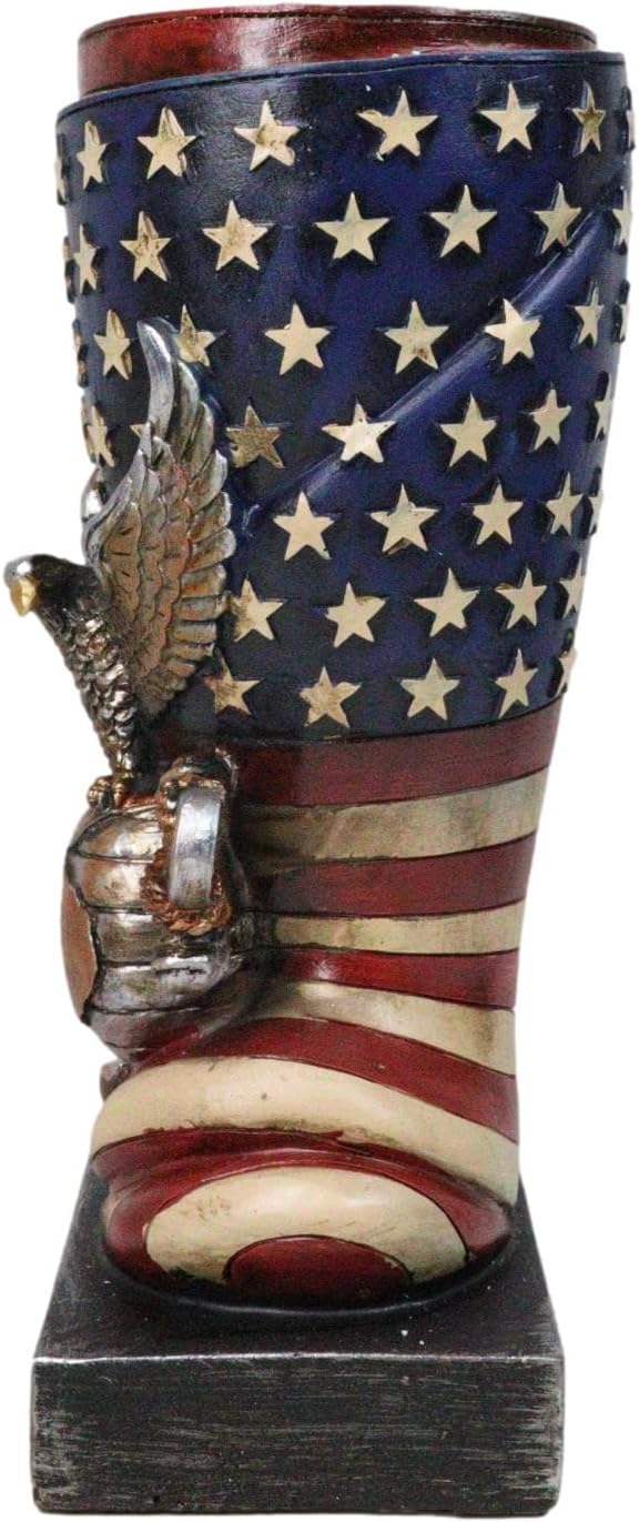 Ebros Gift Patriotic USA Military Bald Eagle with Star Spangled Banner American Flag Flower Bouquet Vase Or Planter Decorative Figurine