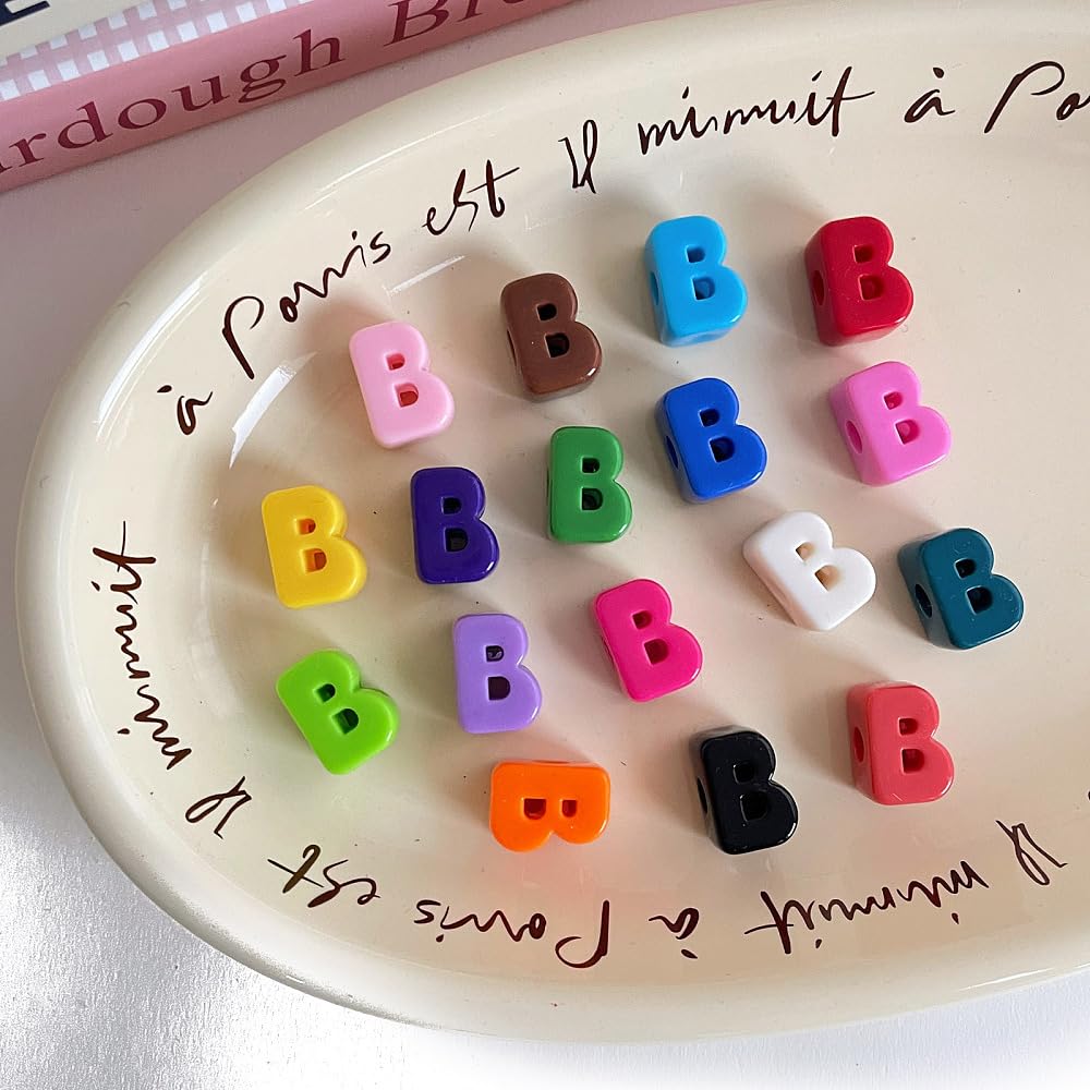 DanLingJewelry Approx 150Pcs Random Colour Opaque Acrylic Letter B European Beads Alphabet Letter Large Hole Beads for DIY Jewellery Making Crafts — image 1