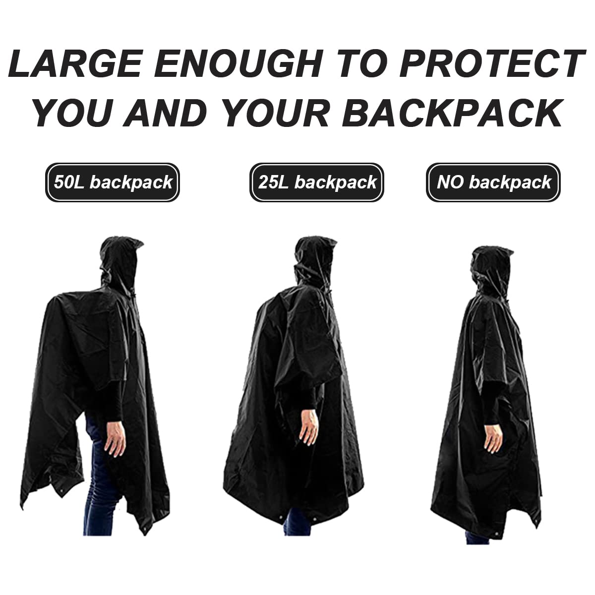 HYCOPROT Poncho de Pluie Imperméable Multifonctionnel 3 en 1, Léger 210T Oxford Réutilisable Cape de Pluie Avec Capuche, Poncho Pluie Avec Poche Poitrine pour Voyage, Randonnée, Camping, Pêche