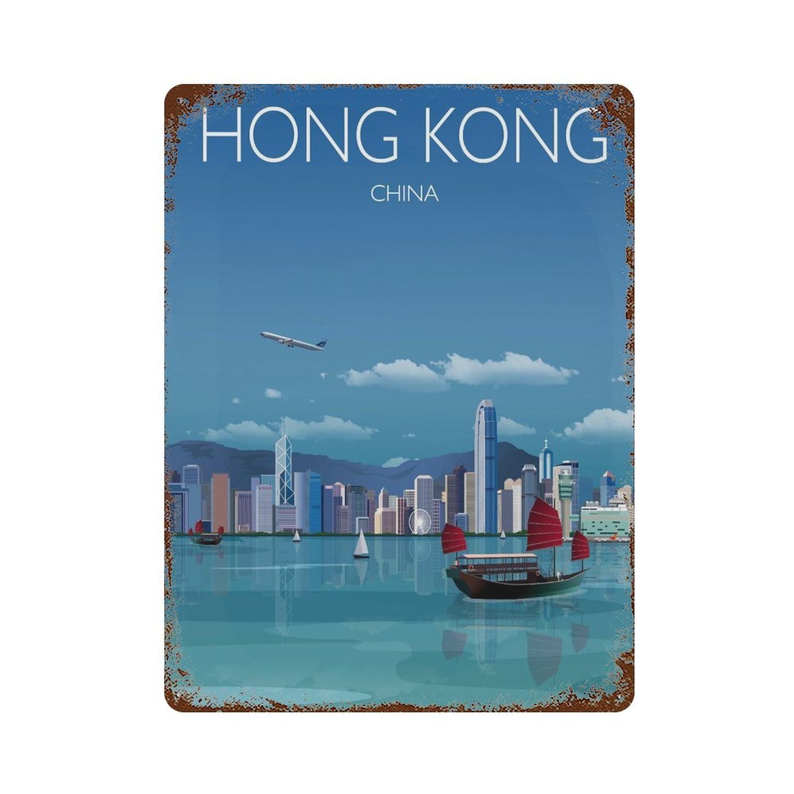 xiaoxiaoshen Travel of Hong Kong City China Cityscape Wall Decor Art Metal Tin Poster Modern Home Decor Art Home Bar Shop Decorations Vintage Sign 40x30cm