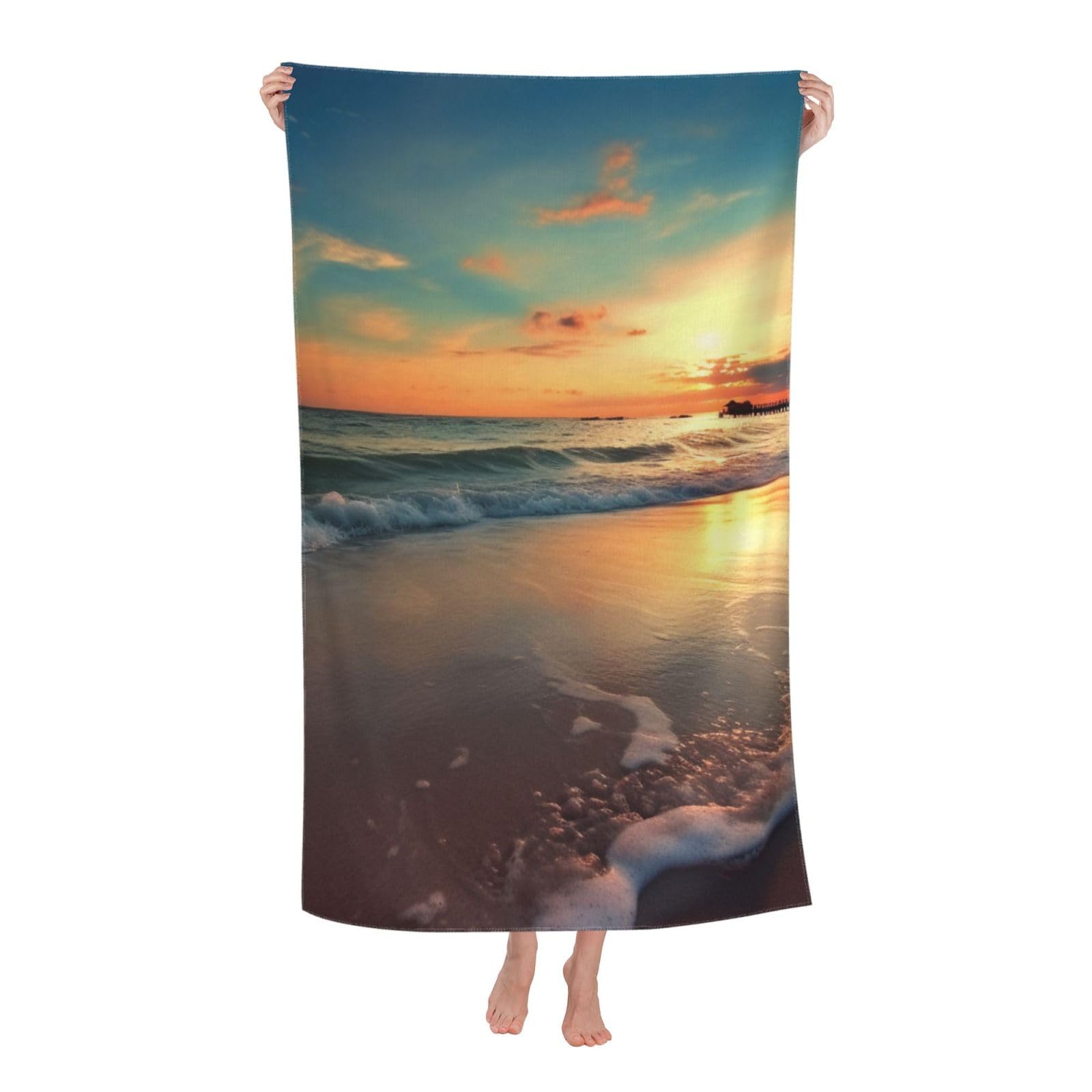 BWWHCCTI Sunset Beach Printed Quick Dry Bath Towel, Soft Microfiber Towels Fast Drying Beach Towels for Travel,Camping,Gym,Swimming,Yoga