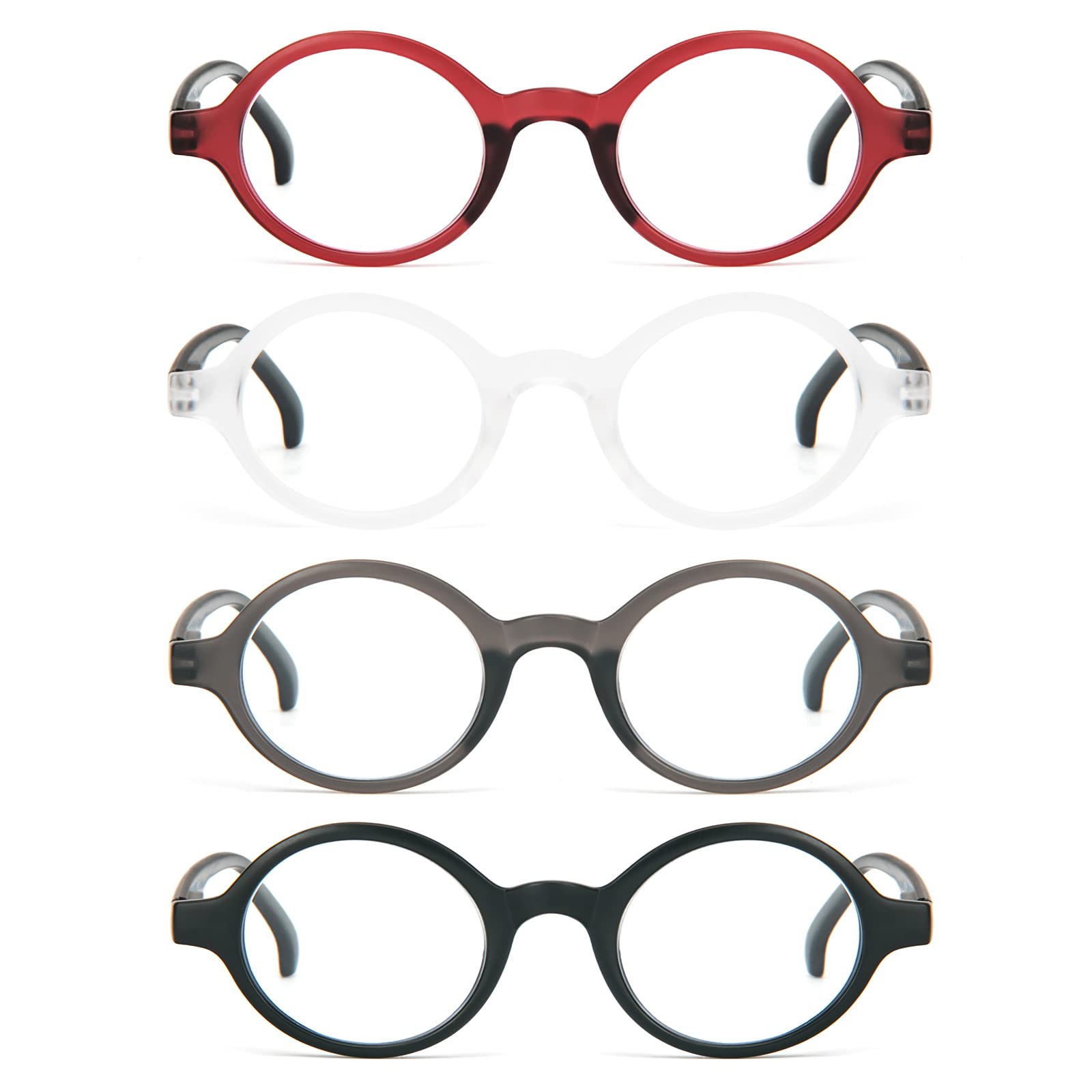 KoKoBin Pack of 4 Men's and Women's Small Round Anti-Blue Light Reading Glasses Practical Reader with Spring Hinges - Image 3