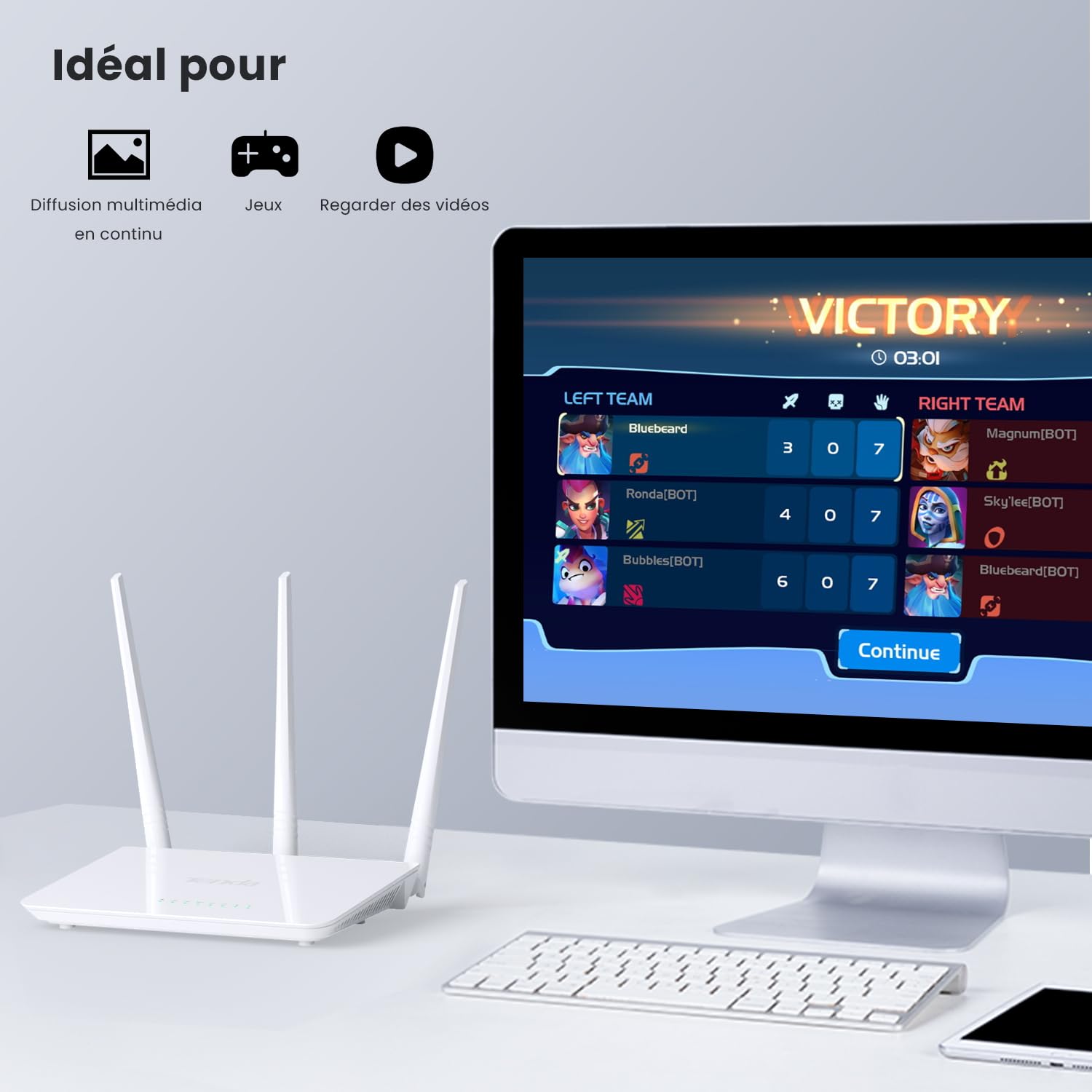 Routeur WiFi N300 Tenda F3 sans Fil 300 Mbps 2,4 GHz 3 Antennes 5dBi 3 Ports LAN/WAN Blanc