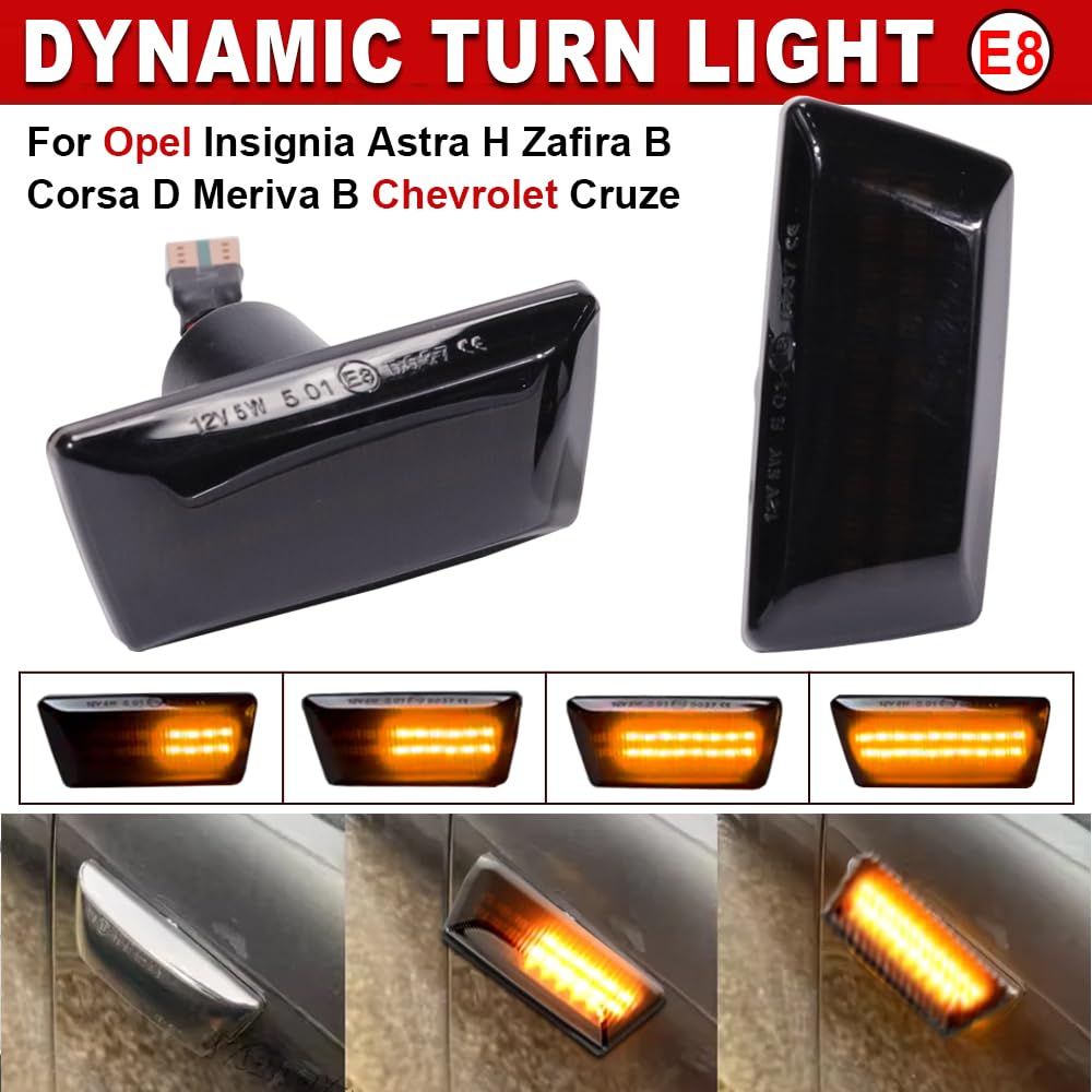 Dinámicos LED intermitentes laterales para Opel Insignia Astra H Zafira B Corsa D For Chevrolet Cruze (negro)