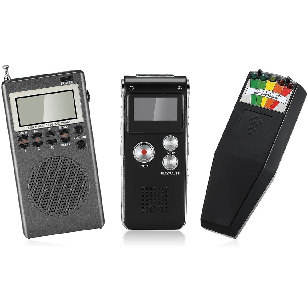 Herramientas de Investigación Paranormal. Incluye 3 Equipos: 1 Grabadora de Voz y 1 Detector de Campo Magnético LED EMF.