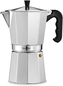 VonShef Cafetera Italiana de 12 Tazas – Moka de Aluminio 600 ml – Cafetera Tradicional para Cocinas de Gas y Eléctricas – Incluye Filtro y Junta de Repuesto0