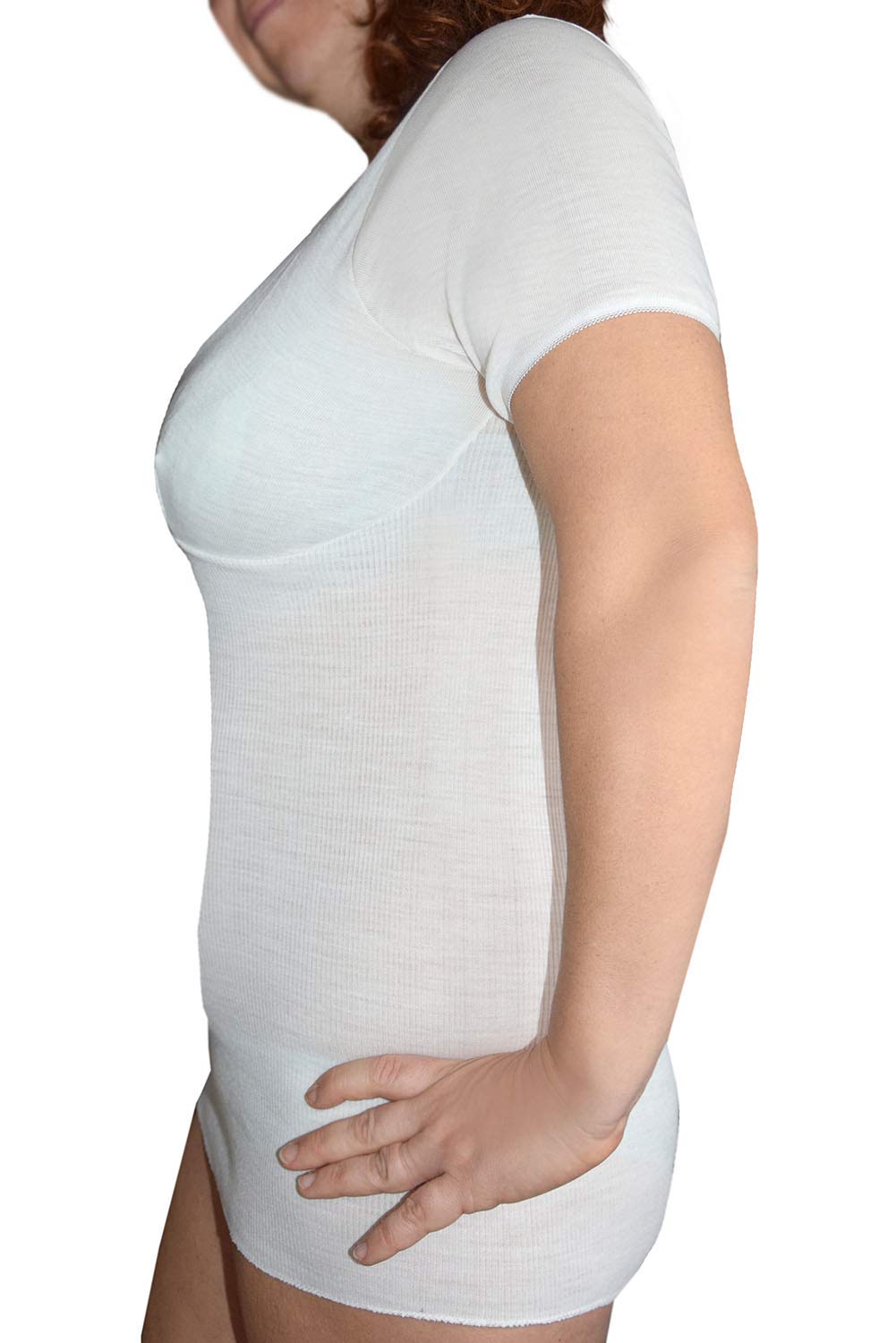 Canottiera Donna in Lana Vegine Mezza Manica Maglietta Salute Incrocio Seno Intimo Camiciola Due Pezzi Made in Italy