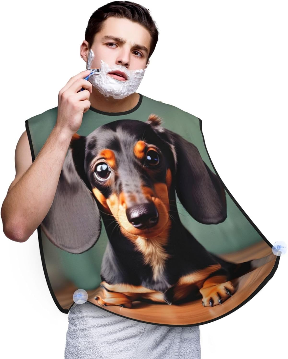 Cute Dachshund Duggee Print Beard Bib Apron, Shaving Apron For Dad, Men'S Hair Catcher For Shaving Best Gifts For Dad