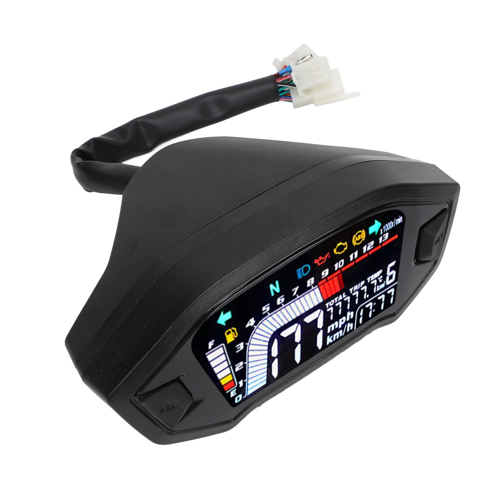 Tachimetro Digitale per Moto Contagiri Contachilometri per Moto Universale 8-12 V con Display Trasparente Adatto per 1 2 4 Cilindri (Con sensori)