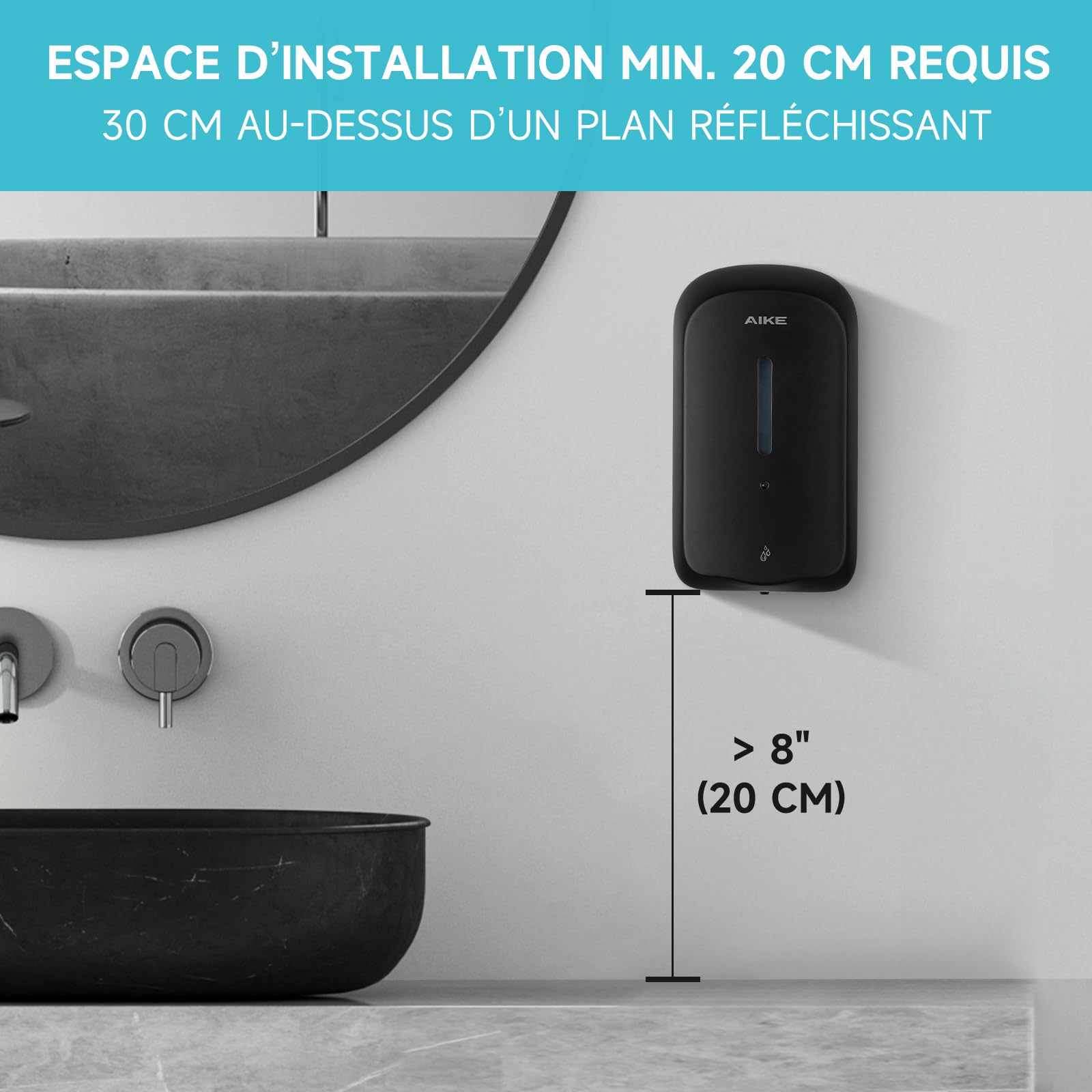 AIKE 1000 ML Distributeur De Savon Automatique Mural, Public Et Commercial | Conception Anti-effraction,Réglage En 5 Niveaux, Autonomie De 3 Mois, Adapté Aux Centres Commerciaux, Hôpitaux Et Usines