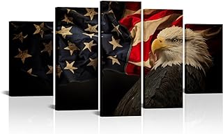 VVOVV Wall Decor American Flag Wall Decor Large Wall Pictures Canvas Wall Art Men Room Decor Patriotic Home Decor, Framed Artwork Ready to Hang 5 Pieces Overall 60x32inch