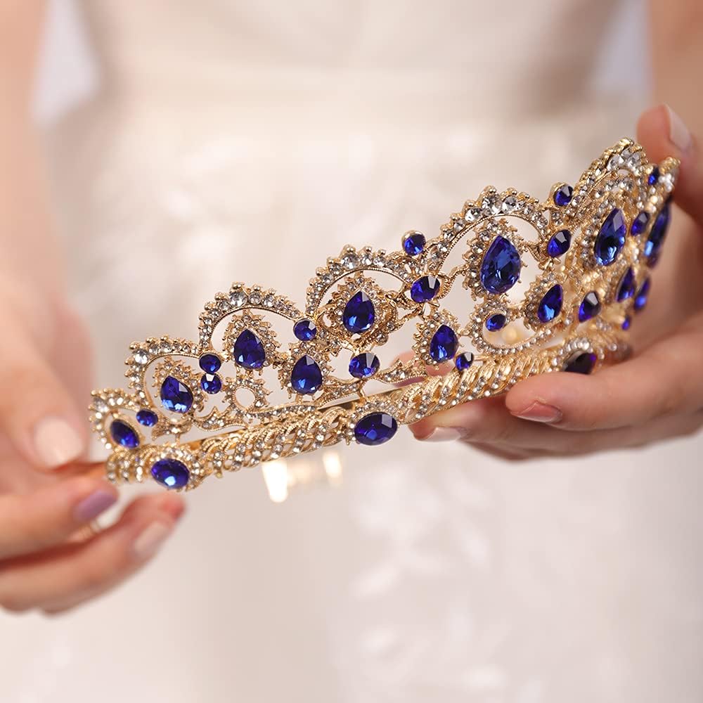 JWICOS Vintage Red Queen Crystal Tiara Crown Halloween Tiaras for Women and Girls Bridal Wedding Hair Accessories for Brides and Bridesmaid