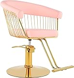 NANOFORT Sillon Circular Barberia Estetica Salon de Belleza Silla Gold de Peluqueria Sistema Hidráulico Ajuste de Altura Respaldo con Giro de 360° Soporta 150 Kg Asiento Giratorio Color Rosa