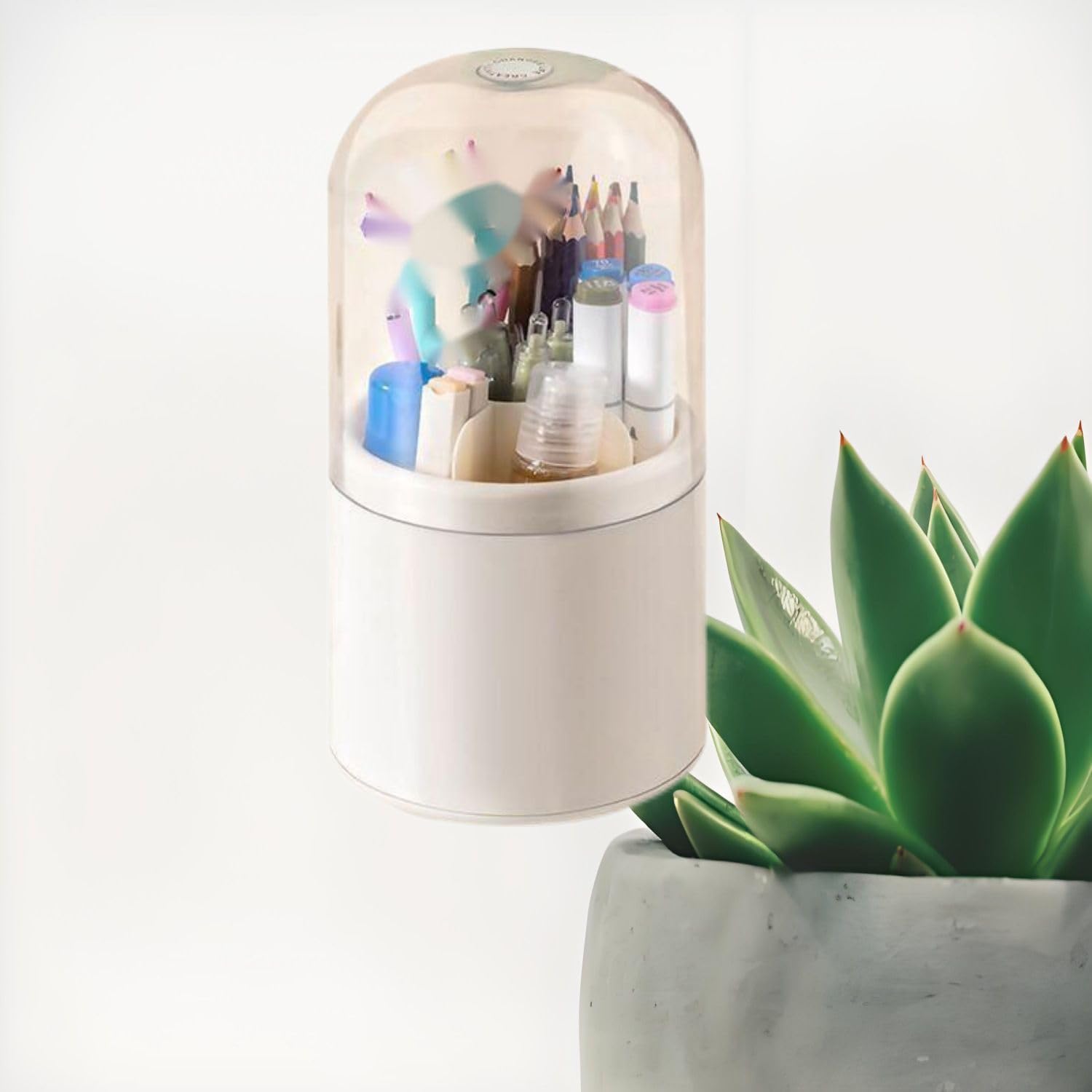 Kitchen The cooking Tool Accessories 家用桌面收纳盒化妆刷口红整理大容量防尘可旋转带盖收纳桶