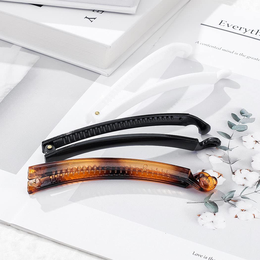 Bananenhaarclips Schwarz Haar Krallen Schildpatt Haar Clip Französisch Design Haar Styling Zubehör for Frauen und Mädchen (Pack von 3) (Color : White)