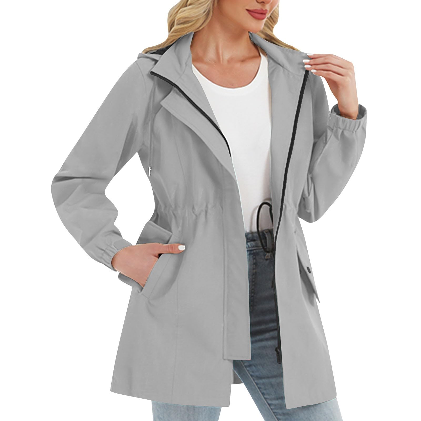 Giacche da donna leggere zip up antivento impermeabili con cappuccio