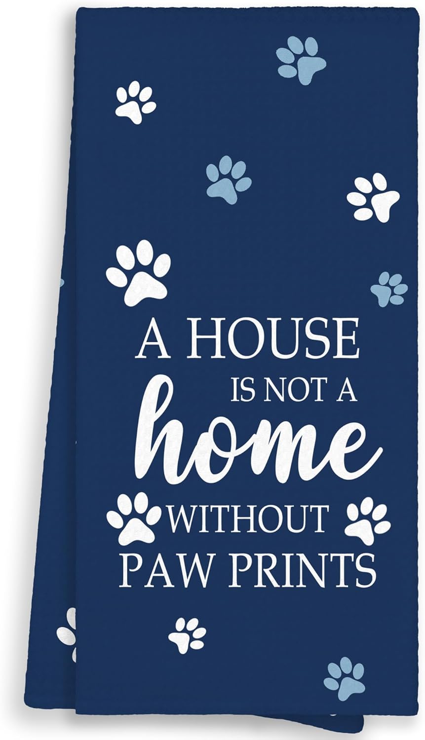 Blue Paw Farmhouse Kitchen Towels Decor Gifts for Women Pet Lovers, A House is Not A Home Without Paw Prints Decorative Bathroom Towels, Funny Dish Hand Towels for Kitchen Drying 16x24 Inch