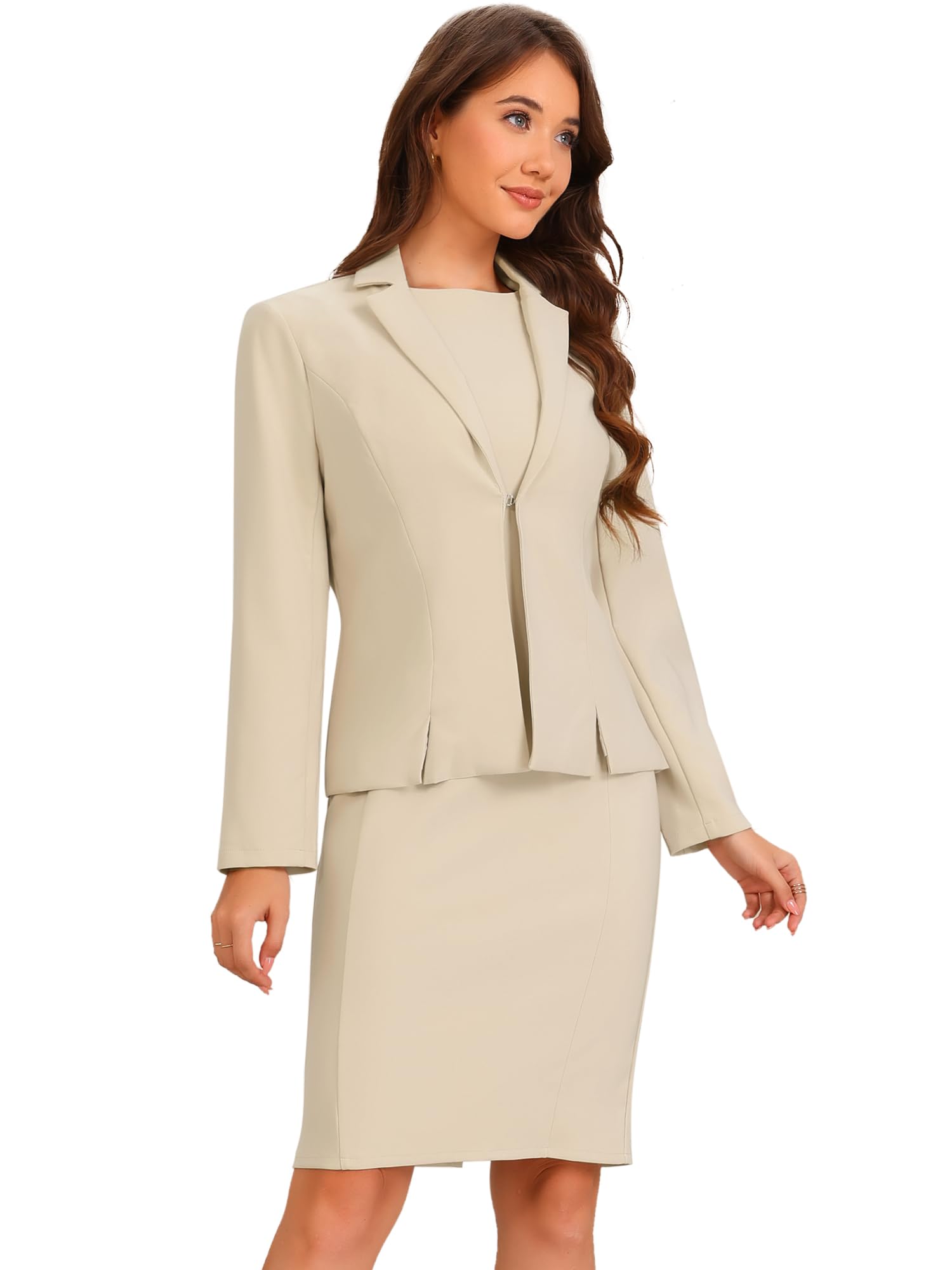 Allegra K Anzug-Sets für Damen, 2-teilig, Business-Casual, ärmelloses Kleid und langärmeliger Blazer