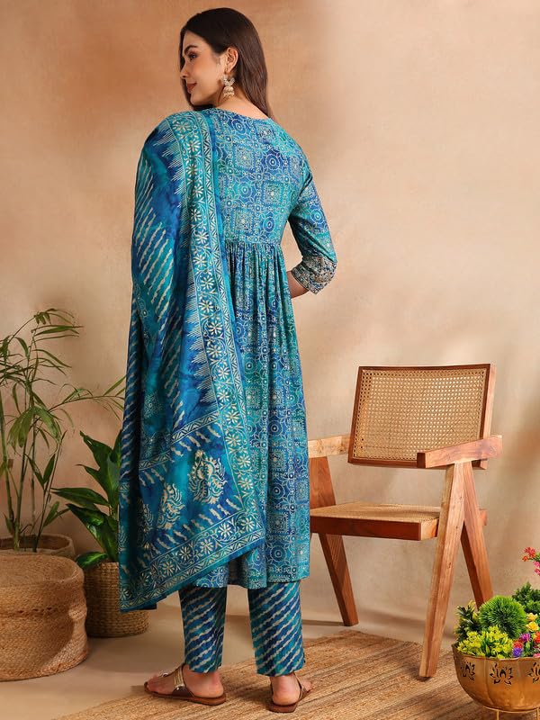 Image of Vaamsi Women's Silk Blend Ethnic Motifs Printed Anarkali Kurta Pant With Dupatta