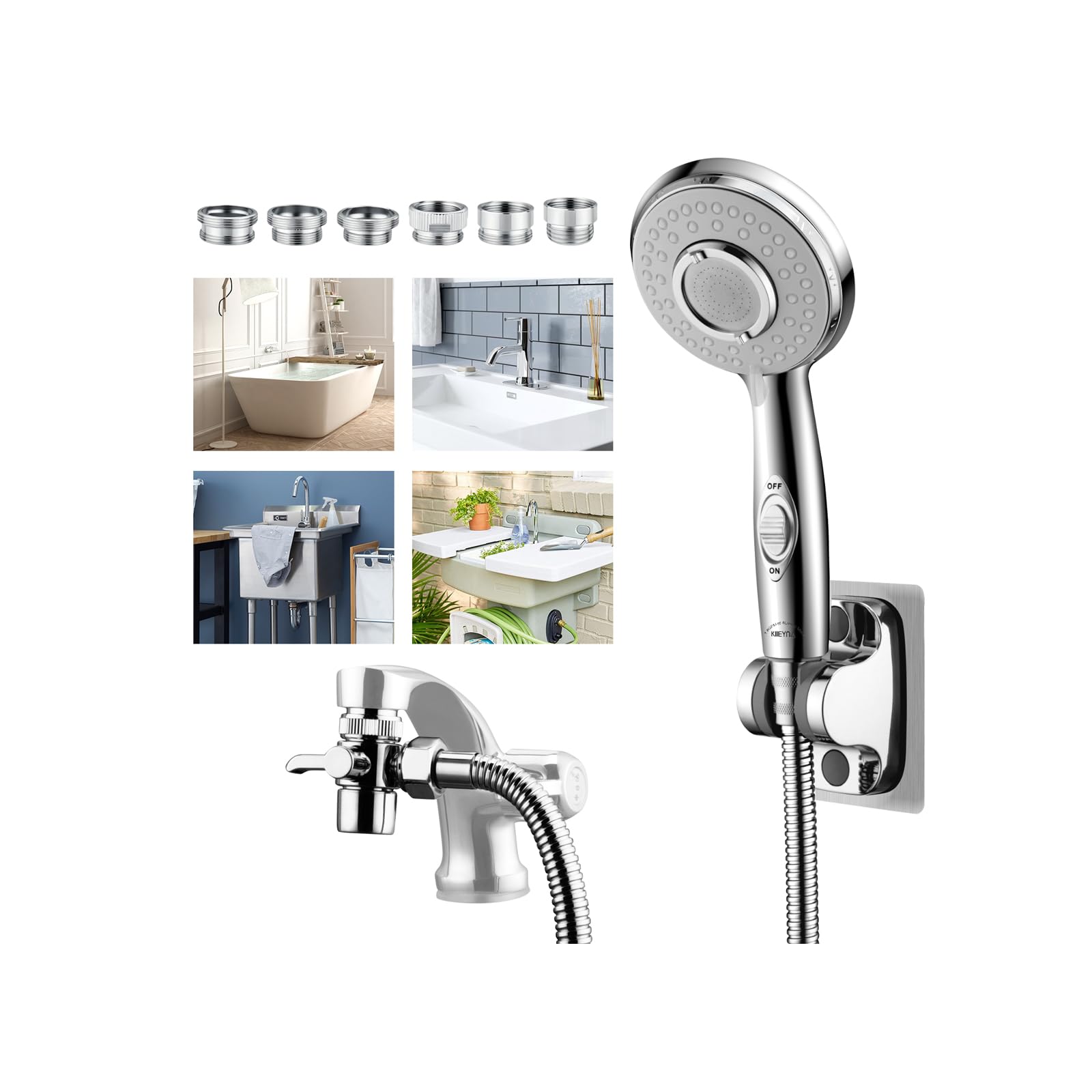 KLLEYNA Shower Head Sink-Faucet Bathtub-Bathroom-Garden - Hose Sprayer Attachment(5 Adapters) for Hair Washing & Pet Dog Rinse & Baby Bath, ON/OFF Extension for Moen, Kohler, Delta, American Standar