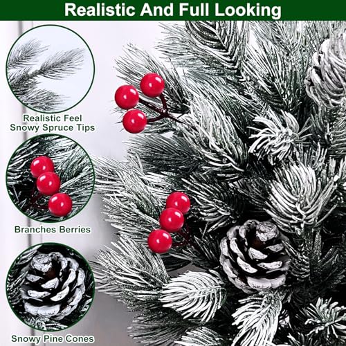 TURNMEON-20-Inch-Realistic-Feel-PE-Snowy-Small-Tabletop-Christmas-Tree-Table-Top-Christmas-Tree-with-35-Lights-Timer-Battery-Operated-Chrisrmas-Tree-Berry-Pinecone-Burlap-Base-Xmas-Decor-Indoor-Party TURNMEON 20 Inch Realistic Feel PE Snowy Small Tabletop Christmas Tree Table Top Christmas Tree with 35 Lights Timer Battery Operated Chrisrmas Tree Berry Pinecone Burlap Base Xmas Decor Indoor Party