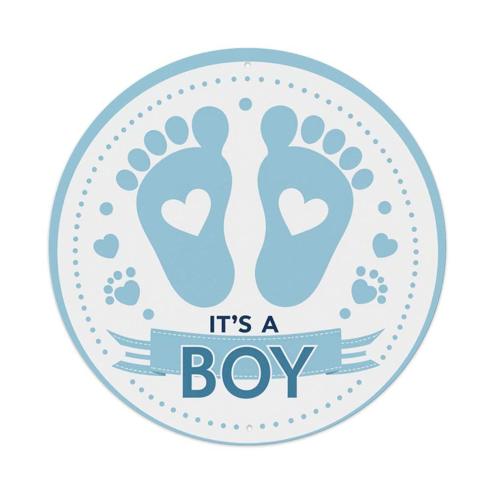 Baby Feet Hearts Blue Ribbon Round Tin Sign Vintage Metal Poster, Home Bar Garage Man Cave Cafe Indoor & Outdoor Wall Decoration 8x8Inches