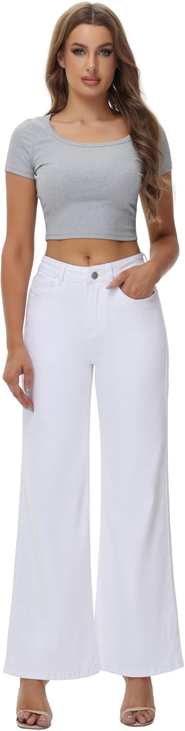 Women’s Wide Leg Jeans Casual Baggy High Waisted Stretch Denim Pants - Image 5