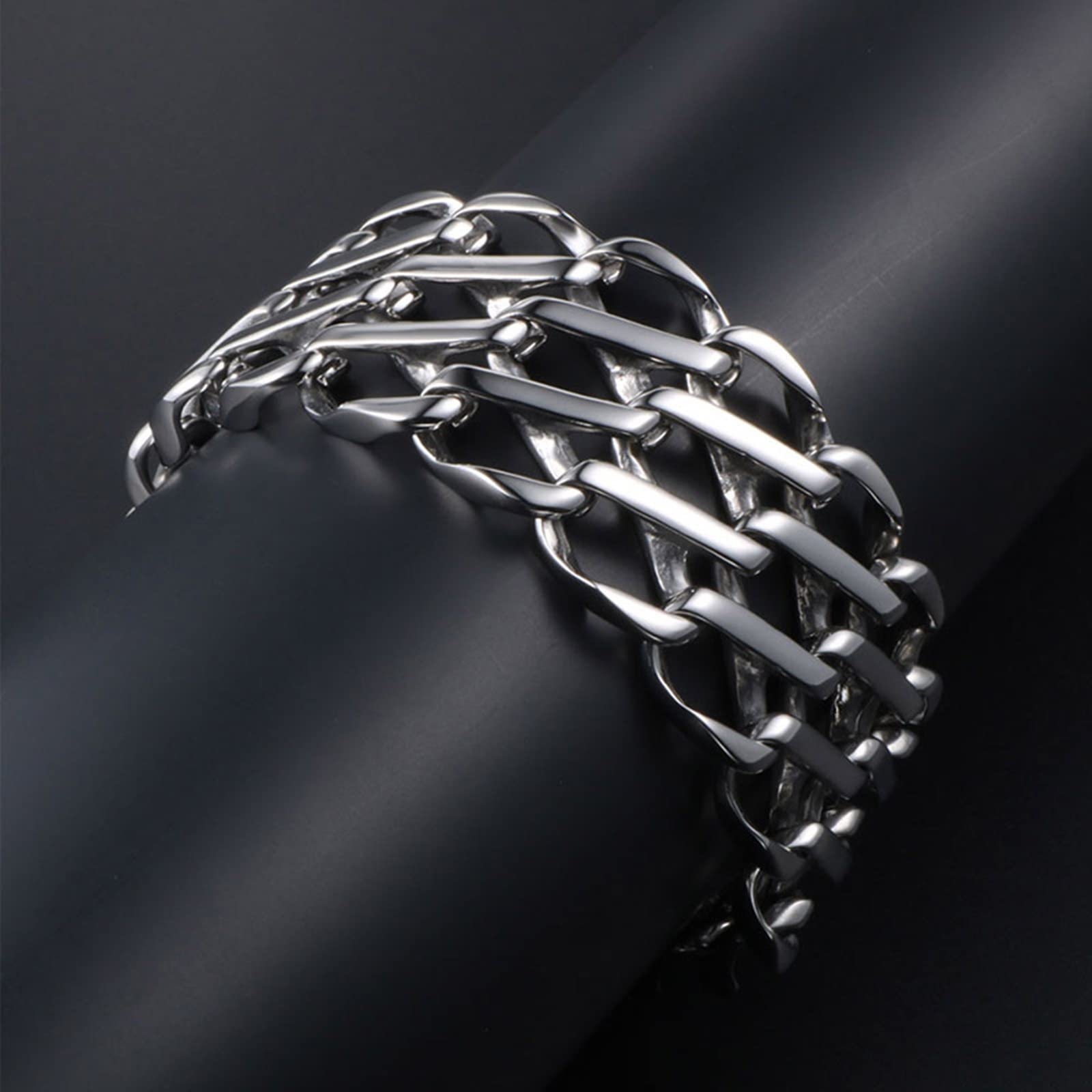 KnSam Bracelet Homme Large Chaîne Tressée en Acier Inoxydable 20.5cm Punk Fantaisie