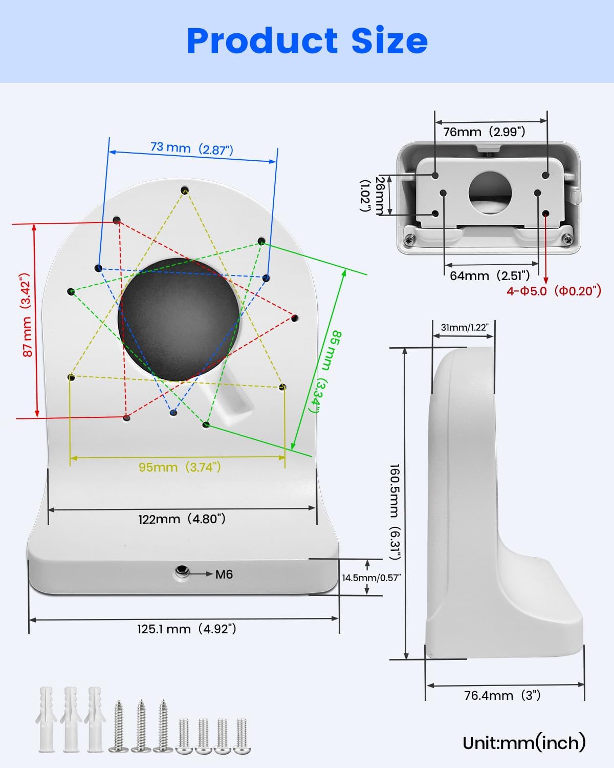 KU-PFB203W Metal Waterproof Wall Mounting Bracket, Aluminum Alloy Arm for IP Dome Surveillance Cameras, Compatible with HDW4433, HDBW4431 and Related Series