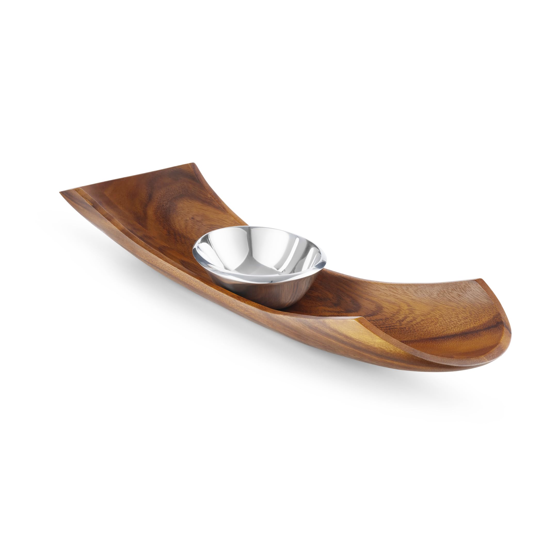 Nambé Canu Chip & Dip - Acacia Wood Base with Removable