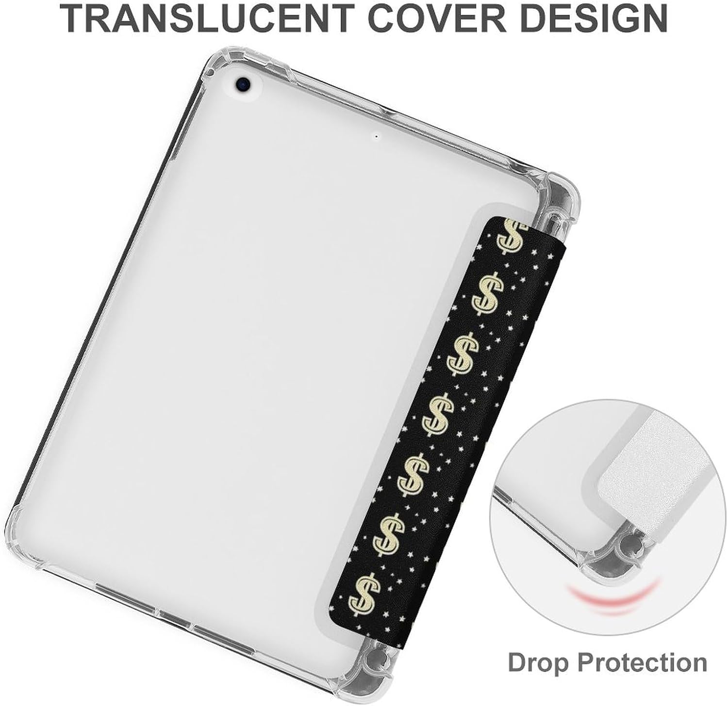 Money Symbol Print Cute Case Compatible for Mini6（8.3in） Trifold Tablet Protective Cover with Pencil Holder