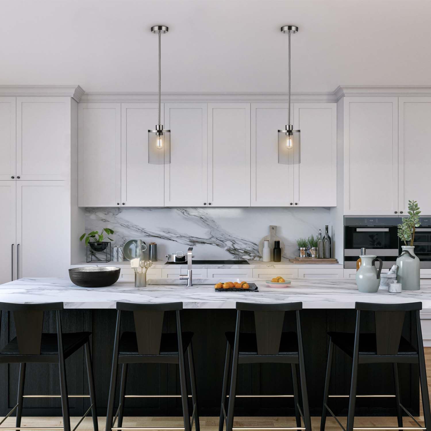 Globe Electric Bellevue Single Light 5.9" Wide Pendant Light, Brushed Nickel, Clear Glass Shade