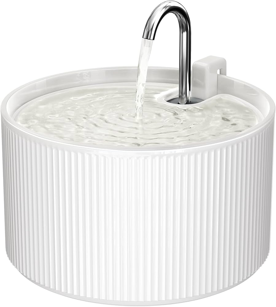 Voluas Ceramic Cat Water Fountain, 2.2L/74oz Cat Fountains for Drinking Indoor, Automatic Pet Water Dispenser with Ultra-Quiet Pump and Replacement Filter, Kitty Watering Supplies, Easy Clean BPA-Free