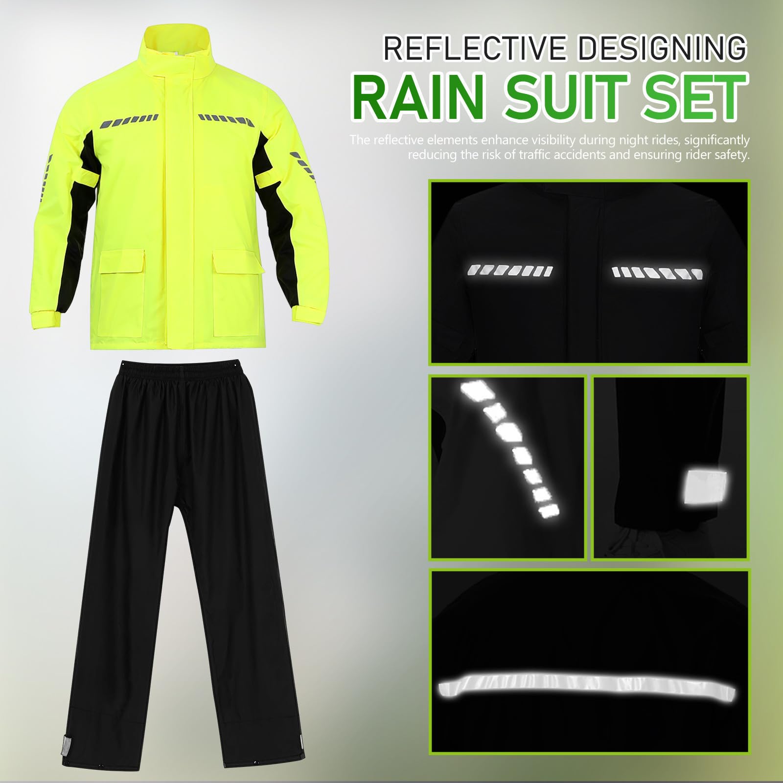 PATKAW de Pluie Moto Homme avec Couvre-Chaussures Imperméables Jaune Réfléchissant en Nylon et Paquet de Rangement pour Pluie Intense