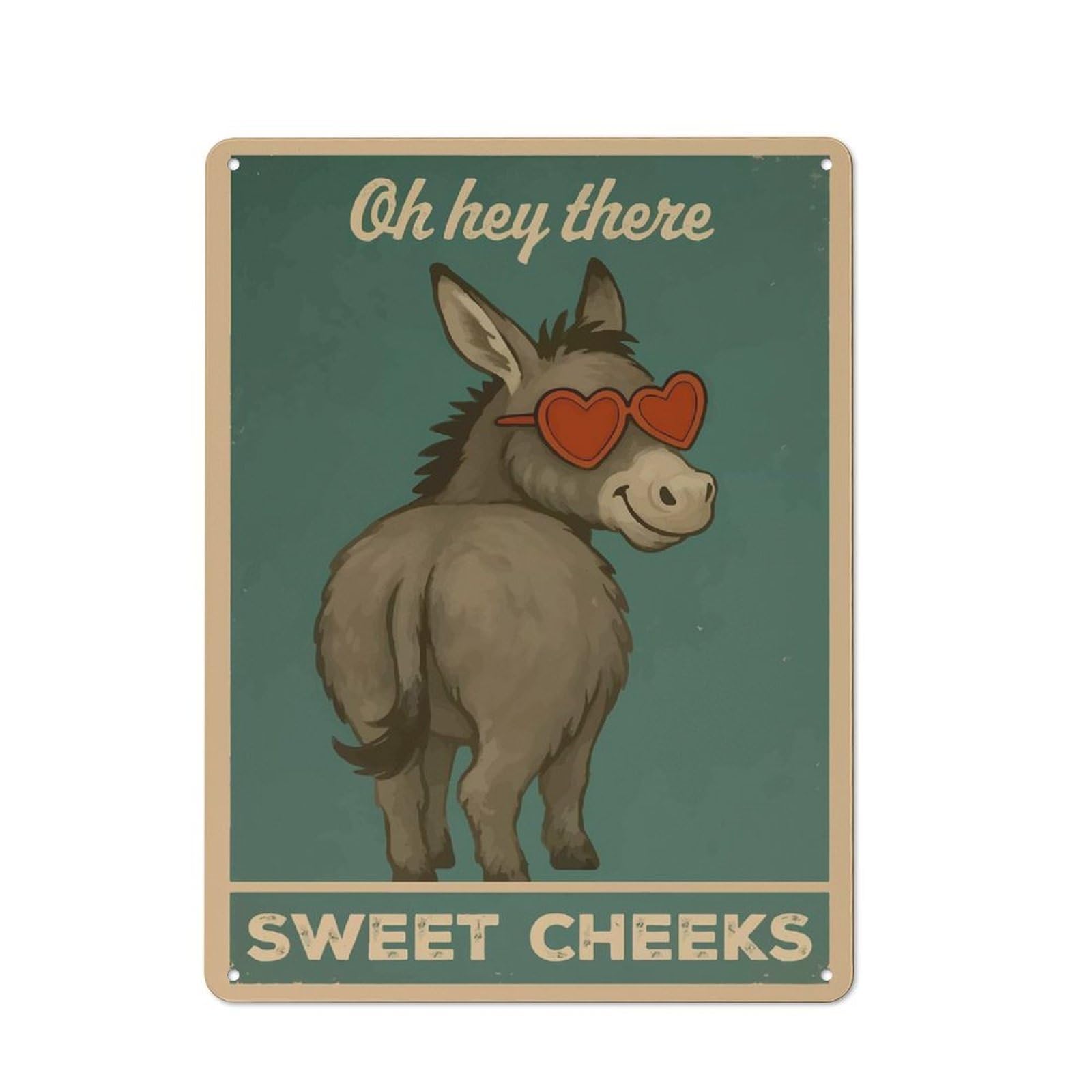 Junmoney Style-19 Donkey With Heart Glasses Poster Urban Metal Wall Decor 40X30cm, Metal Wall Art Sign For Loft, Studio, Office Or Creative Room