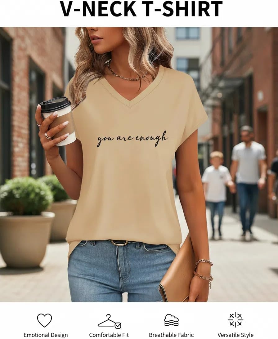 You are Enough Tshirt Dear Person Behind Me Shirt V Neck Mental Health Shirt Women Inspirational Graphic Casual Tops - Image 3