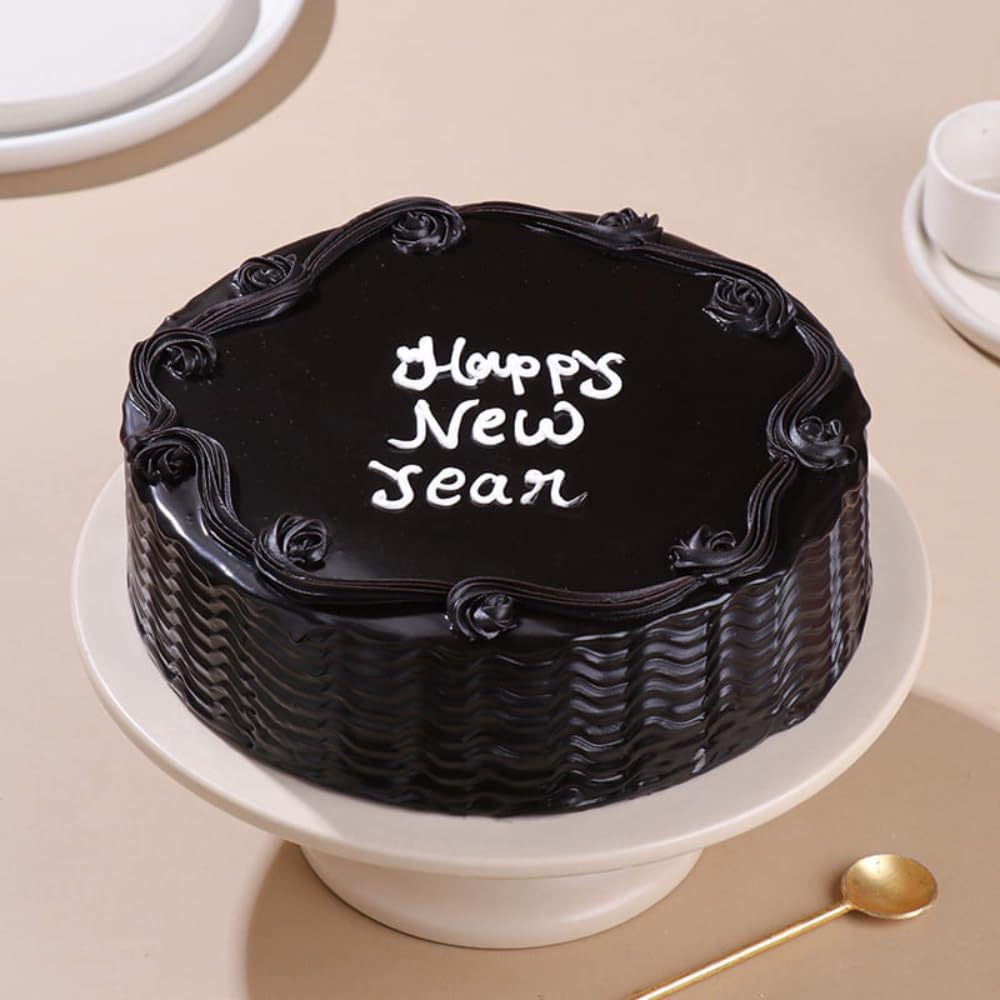 FlowerAura Premium New Year Special Fresh Yummy 0.5Kg Eggless Chocolate Truffle Cake | Cake For 2026 Celebration, New Years's Eve, Desserts, Parties & Social Gatherings (Same Day Delivery)-image-42