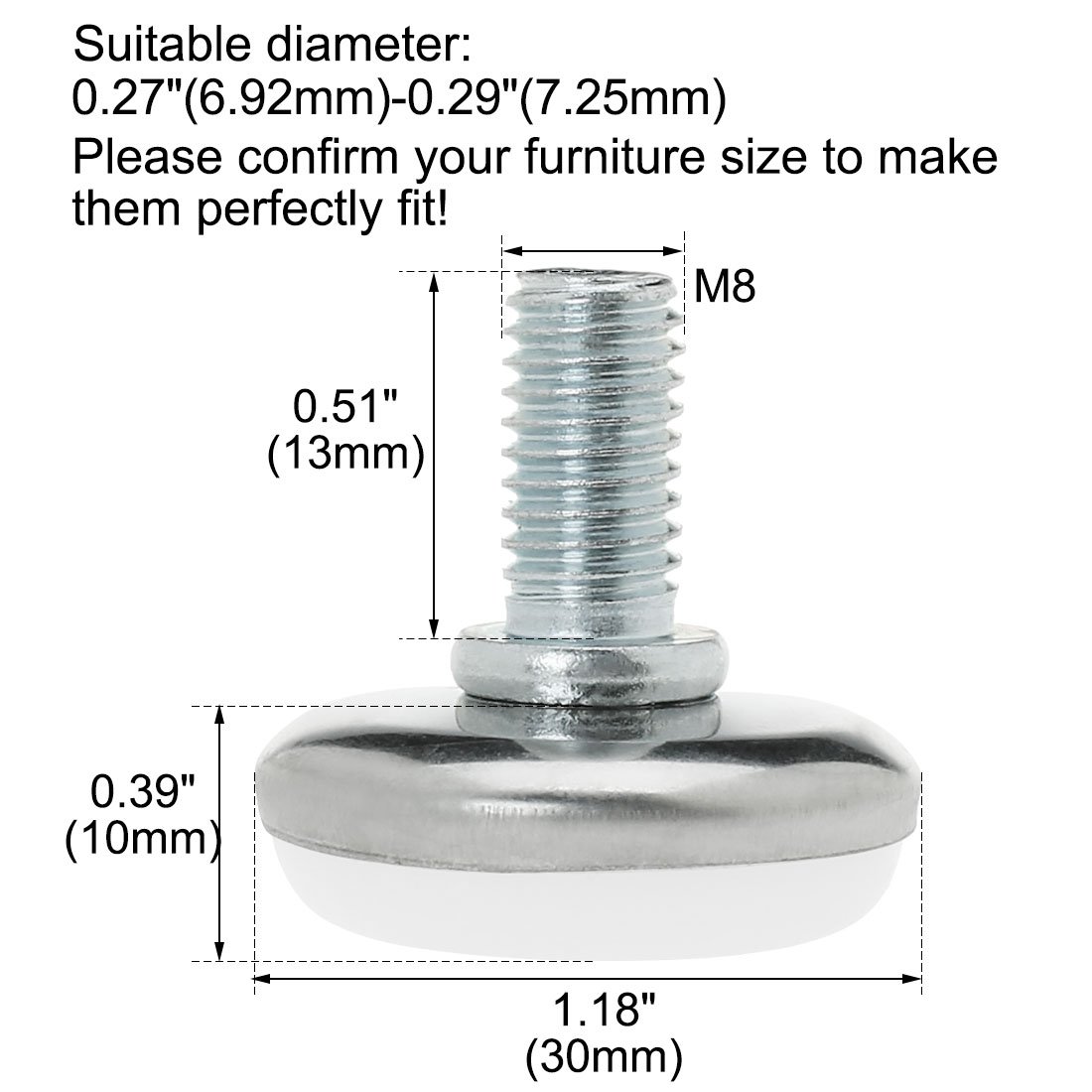 uxcell M8 x 13 x 30mm Screw on Furniture Glide Leveling Feet Adjustable Leveler Pad for Chair Industrial — view 2